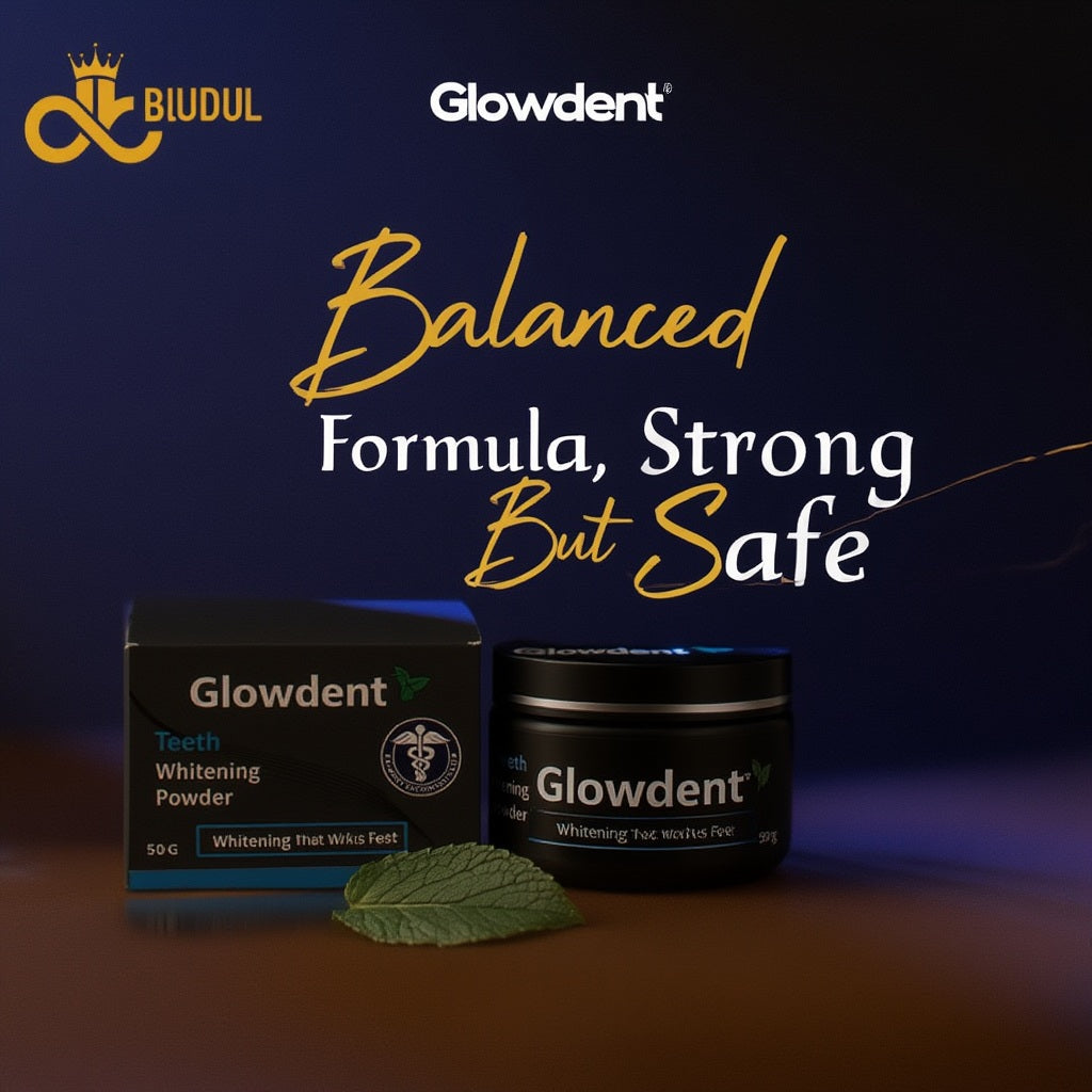 Glowdent natural activated charcoal powder for teeth whitening by Bludul