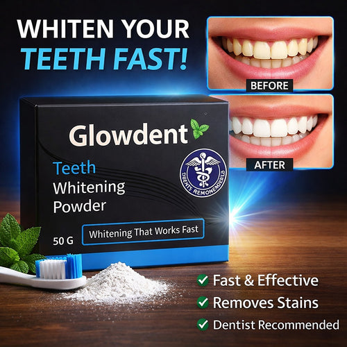 Before and after results using Glowdent charcoal whitening powder by Bludul