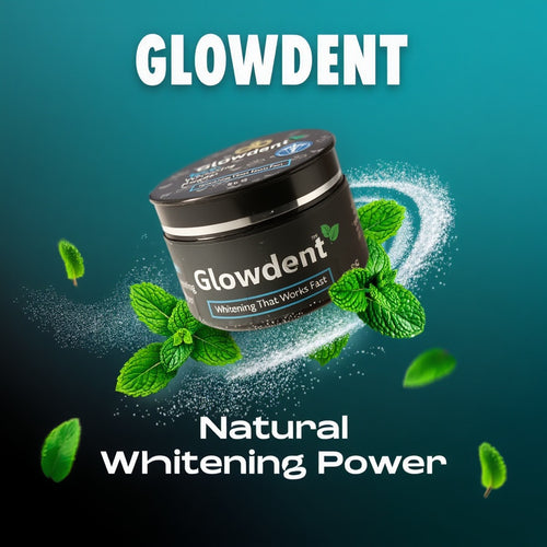 Glowdent activated charcoal teeth whitening powder by Bludul in black jar